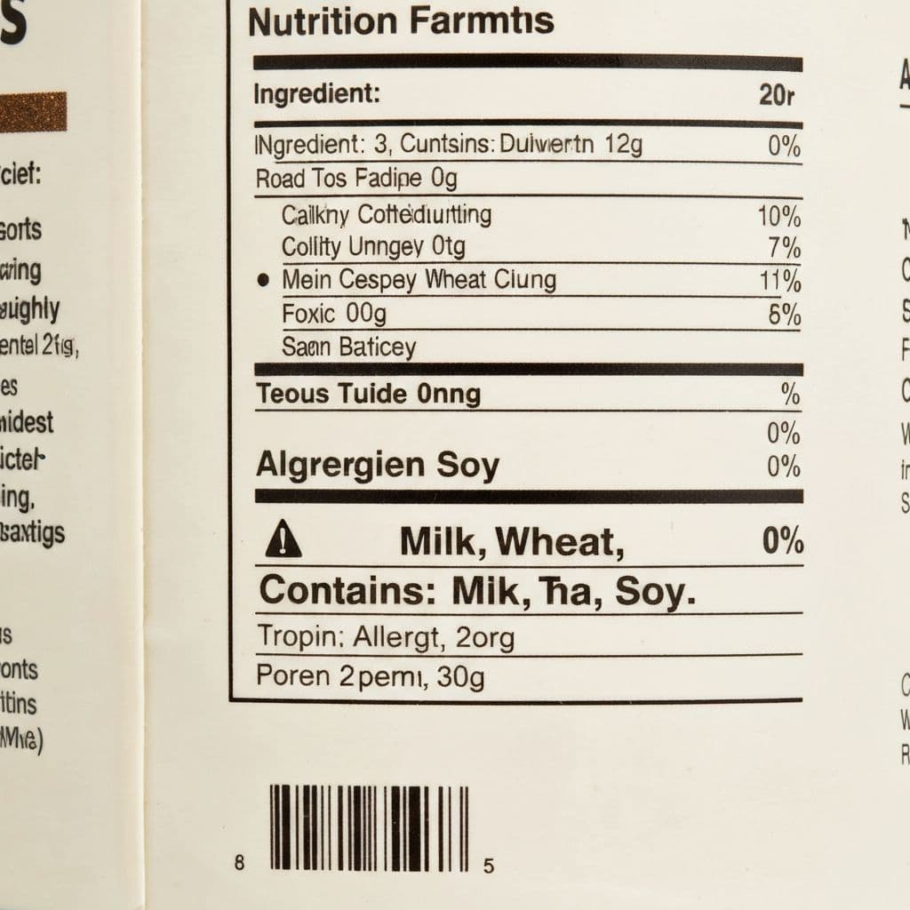 Close-up of food product label showing allergen information