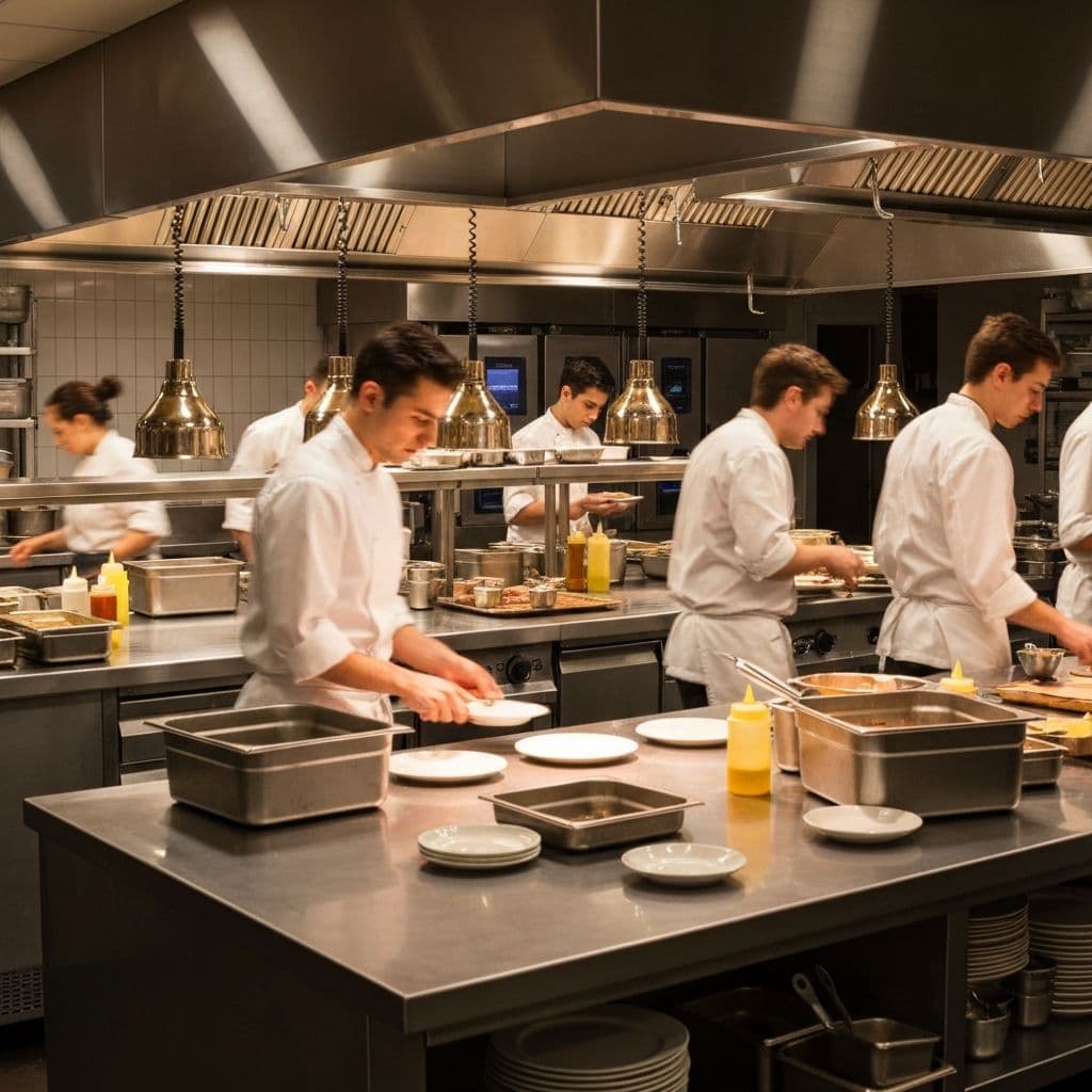 Restaurant kitchen with efficient digital operations