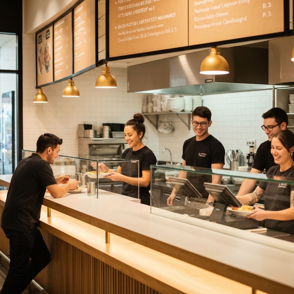 Digital menu board displaying food items in a quick-service restaurant